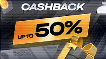 Banner with the text Cashback up to 50% against a dark-toned background with gold elements, symbolizing a bonus offer from Get X.